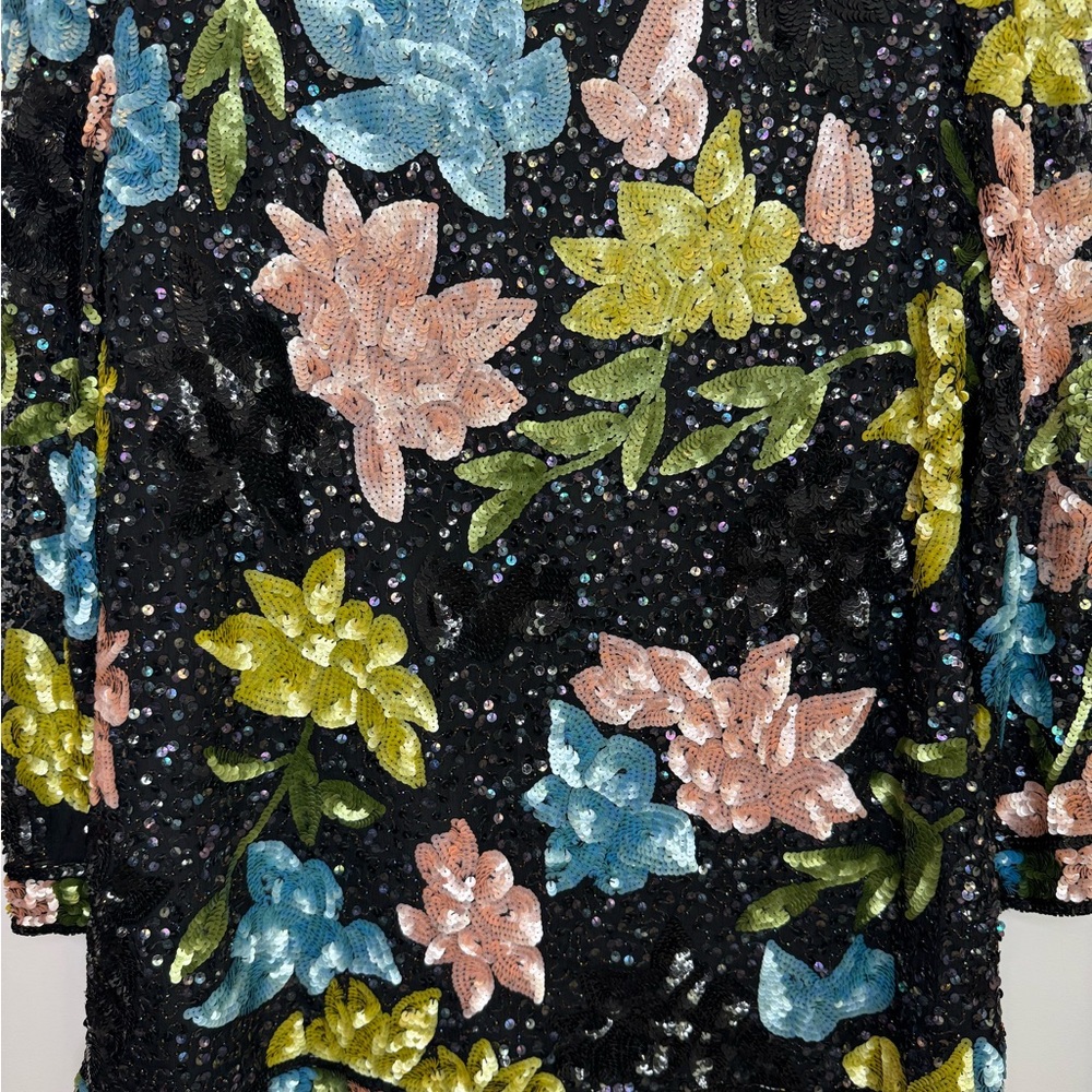 Vintage 80s Floral Sequin Jacket ✨ Handmade Boutique Beaded Statement Blazer - Picture 9 of 9